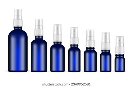 Round Shape Blue Spray Bottles, Isolated On White Background. Vector Illustration