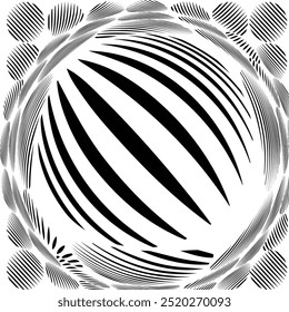 Round shape circle design element black monochrome stripped visual effect halftone monochrome black isolated on white vector sign symbol background