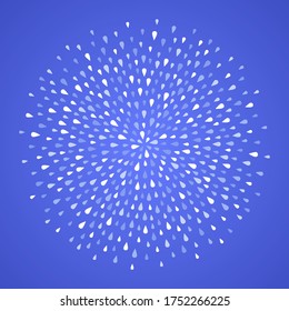 Round shape, circle made of tiny sprayed water drops, droplets, raindrops, tears. Radial splash, splatter template for borders, frames, graphic design element. Abstract rainy autumn background.