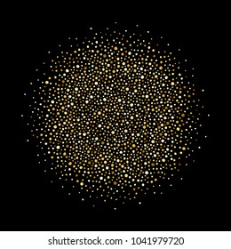 
Round shape, circle, sphere made of uneven golden dots of various size, blobs, spots, specks, flecks, splashes. Gold template for borders, frames, design element. Abstract background, texture.
