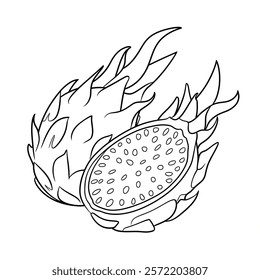Round shape the Dragon fruit coloring page line art