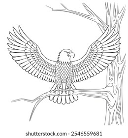 Round shape eagle coloring page line art 