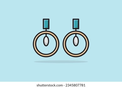 Round shape earrings jewelry with gemstone vector illustration. Beauty fashion objects icon concept. Women gold jewelry earrings vector design. 