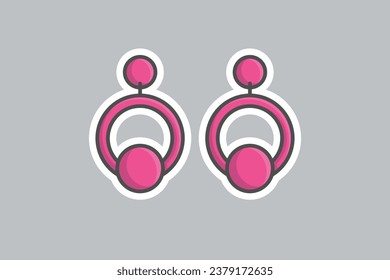 Round shape earrings jewelry sticker vector illustration. Beauty fashion objects icon concept. New arrival women jewelry earrings sticker design logo.