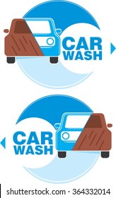 round shape emblem of car wash service with half dirty and half clean cars and direction sign for easy to finding location. vector illustration