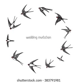 round shape flock of birds swallow