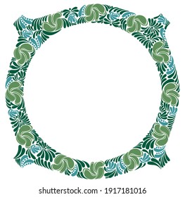 Round shape floral frame made of leaves vector vintage design, decorative blank classic style border, luxury beautiful background, invitation or greeting card with place for text.