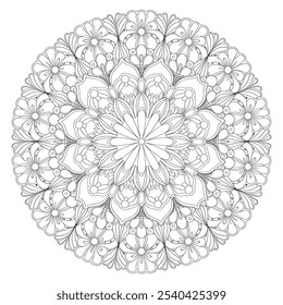 A round shape flower mandala coloring page with line art The mandala 