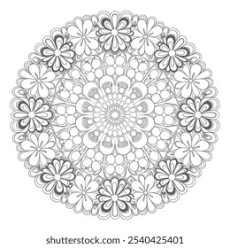 A round shape flower mandala coloring page with line art The mandala 