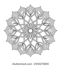 Round shape flower mandala design coloring page of a line art 
