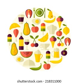Round shape food background, flat style 