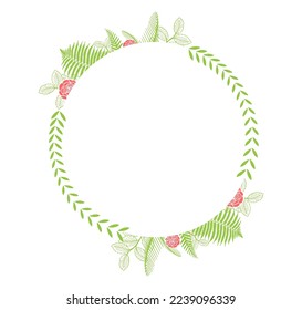 Round shape frame. Green and red. Flower wedding frames for invitations, stickers, souvenirs, gifts and ornaments.

