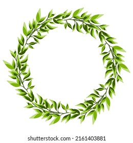 Round Shape Frames Green Branches and Leaves. Botanical illustration. wreath. Design concept for wedding invitation and greeting cards
