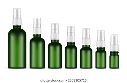 Round Shape Green Spray Bottles Set, Isolated On White Background. Vector Illustration