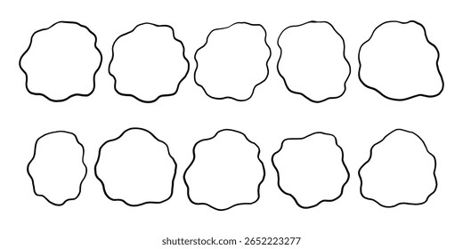 Round Shape Hand Drawn Line Set. Oval Icon. Doodle Vector Illustration