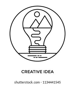 Round shape having light bulb symbolising creative idea 