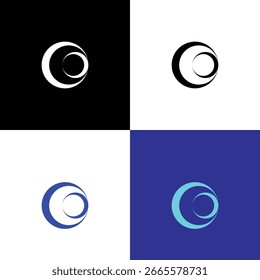 Round shape icon in black, white and blue colour 