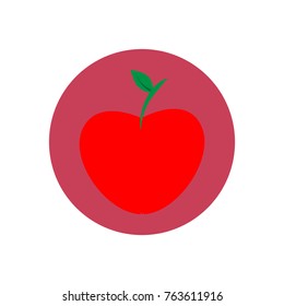 Round shape icon with a red apple and a leaf. vector, illustration.