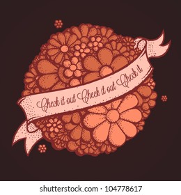 Round shape made of flowers with banner, hand drawn