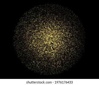 Round shape made golden, yellow dots, little balls, circles of various size on black background.
Element for  design Christmas, holiday, party. Vector illustration.