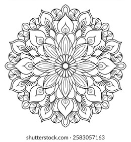 Round shape the mandala flower coloring page 