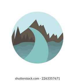 Round shape mountain,forest landscape on a sun sunset background. 