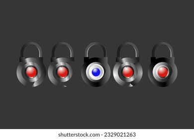 Icono de candado de forma redonda. bloqueo de iconos de candado rellenos y editables, bloqueo de cabeza y bloqueo de huellas dactilares