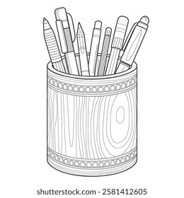 Round shape the pen holder coloring page line art