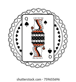 round shape of playing card queen character poker