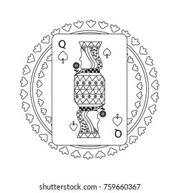 round shape of playing card queen character poker