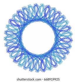 Round shape as snowflake with blue and green curly lines. Snow spirograph for New year and Christmas garlands, festive banners,advertising,diplomas,certificates,documents,decorations,fabric,textile.
