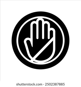 Round shape with stop hand sign icon silhouette vector illustration design on white background.