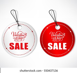 Round Shape Tags With Valentines Day Sale Lettering On Isolated Background
