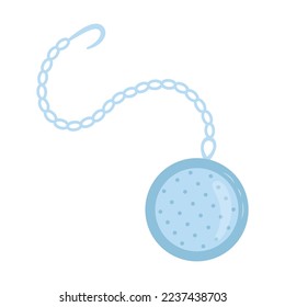 Round shape tea infuser or stainer with chain. Kitchen crockery or tea service theme. Vector flat style illustration isolated on white background.