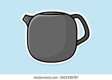 Ilustración vectorial de diseño de pegatinas de forma redonda de té Kettle. Concepto de icono de objeto interior de cocina. Cocina Hervidor con diseño de pegatinas de tapa cerrada con sombra.