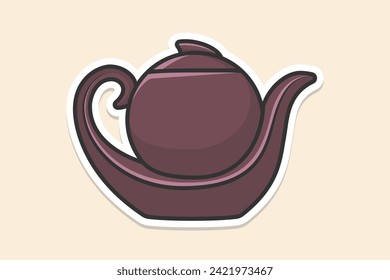Round Shape Tea Kettle sticker design vector illustration. Kitchen interior object icon concept. Kitchen Kettle with closed lid sticker design with shadow.