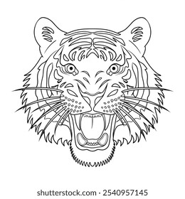 Round shape tiger head coloring page line art 