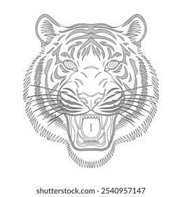 Round shape tiger head coloring page line art 