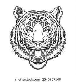 Round shape tiger head coloring page line art 