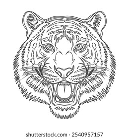 Round shape tiger head coloring page line art 