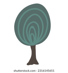 Round shape tree icon in doodle cartoon style isolated on white. Forest hand drawn design element vector, naive drawing.