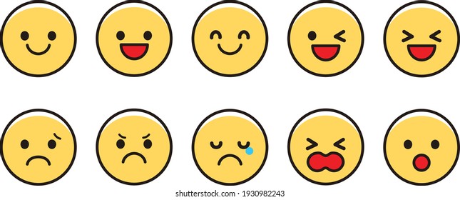 Round shape various facial expressions icon material set