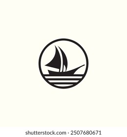 A round shape vector logo of Boat with sail in water