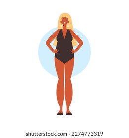 Round shape of women body and female figure type, flat vector illustration isolated on white background. Classification of body type as round or apple shaped.