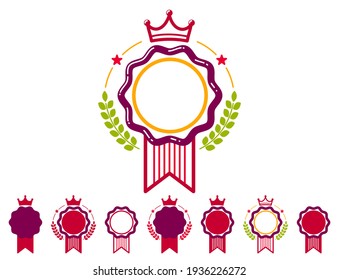 Round shaped blank labels set with space for your element isolated over white, vector classic style design elements emblems or logos, brand icons or product stickers, stylish stamps.