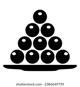 Round shaped chocolate candies on plate solid icon, Chocolate festival concept, Chocolate dessert sign on white background, truffles on plate icon in glyph style. Vector graphics