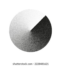 Rund geformtes gepunktetes Objekt, verstopfte Elemente. Abblindender Farbverlauf. Pflügen, Zeichnen, Schatten mit Punkten. Pixelauflösung, Halbtoneffekt. Weiße Rauschstruktur graue Textur. Vektorgrafik