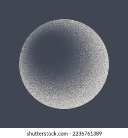 Round shaped dotted object, stipple elements. Fading gradient. Stippling, dotwork drawing, shading using dots. Pixel disintegration, halftone effect. White noise grainy texture. Vector illustration