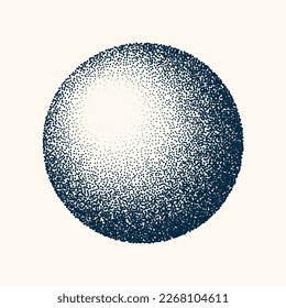 Round shaped dotted object, vintage stipple element. Fading gradient. Stippling, dotwork drawing, shading using dots. Halftone disintegration effect. White noise grainy texture. Vector illustration