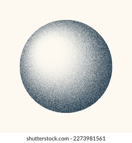 Round shaped dotted object, vintage stipple element. Fading gradient. Stippling, dotwork drawing, shading using dots. Halftone disintegration effect. White noise grainy texture. Vector illustration